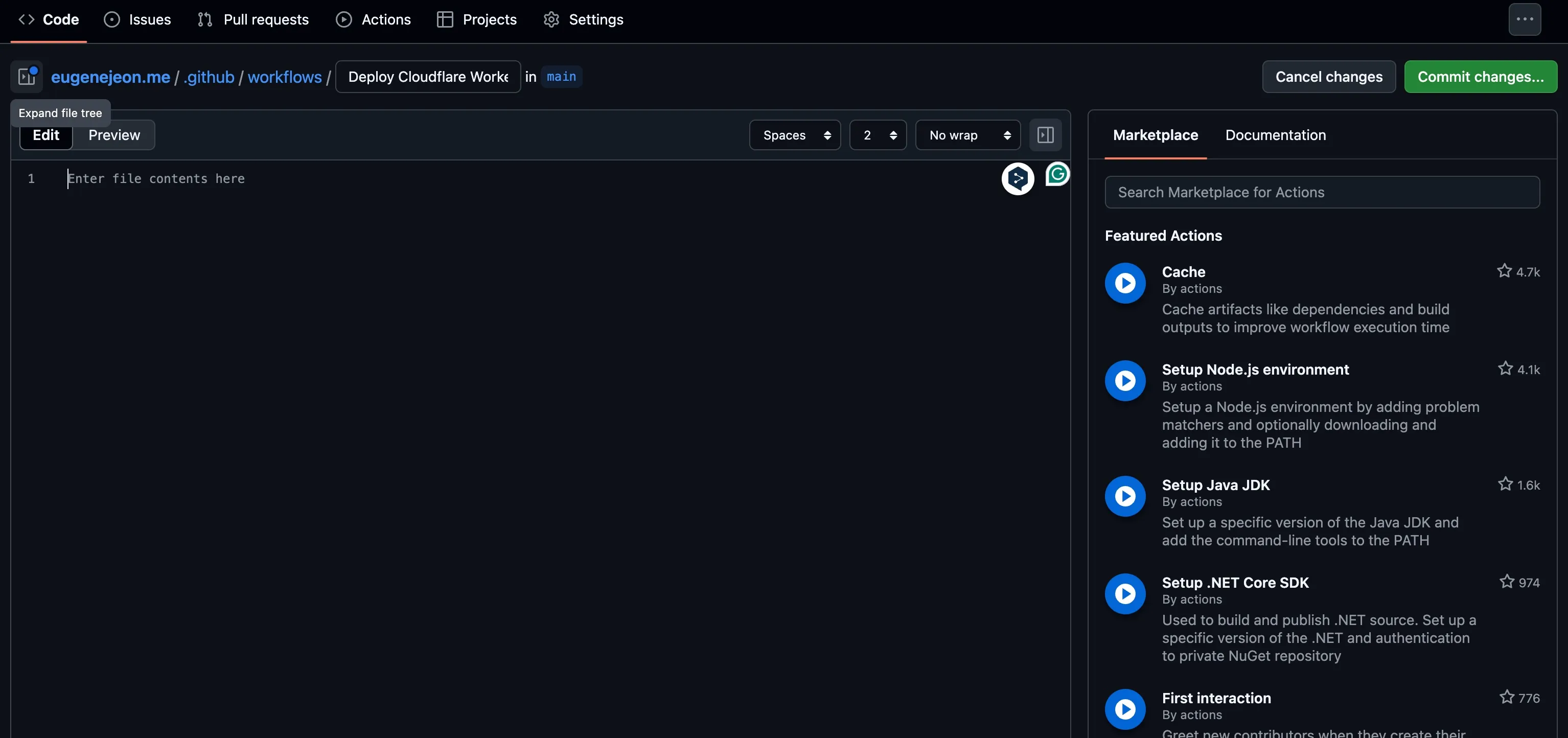 Create a blank action